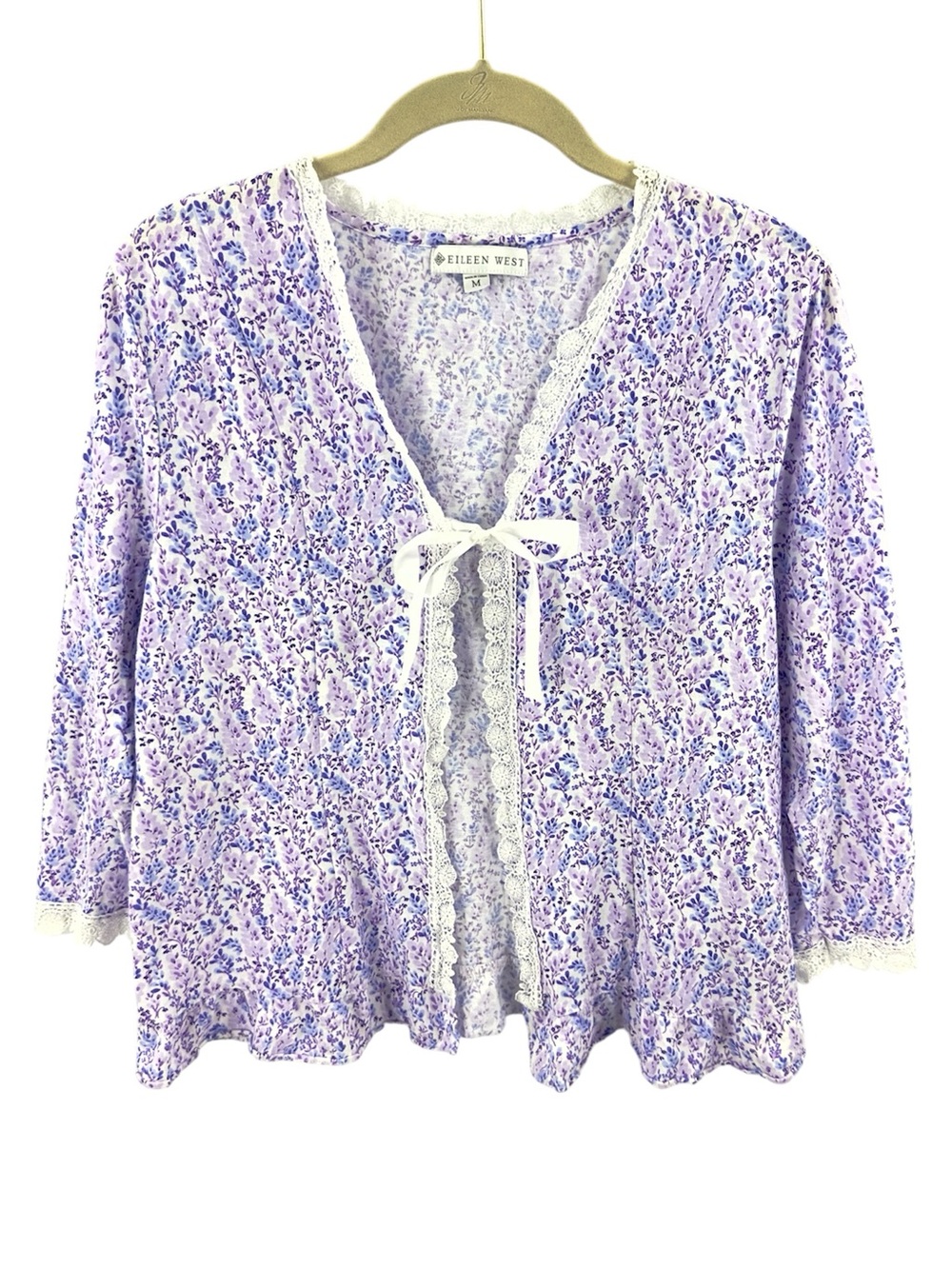Eileen West Lavender Print Bed Jacket Pajama Cardigan Size Medium Cottagecore